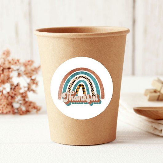 ヒョウ印刷レインボー感謝の感謝祭 ラウンドシール