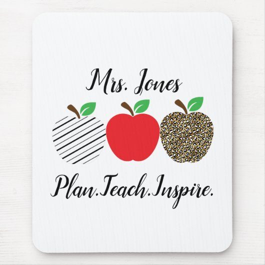 ヒョウ印刷レッドアップル先生新学期 マウスパッド (正面)
