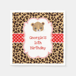 ヒョウ印刷レッドクローバー誕生日パーティー スタンダードカクテルナプキン