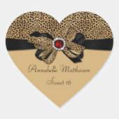 ヒョウ印刷レッドジュエルダイヤモンドスウィート16ハートセント ハートシール (正面)