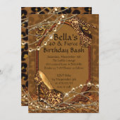 ヒョウ印刷レディース誕生日招待状 招待状 (正面/裏面)