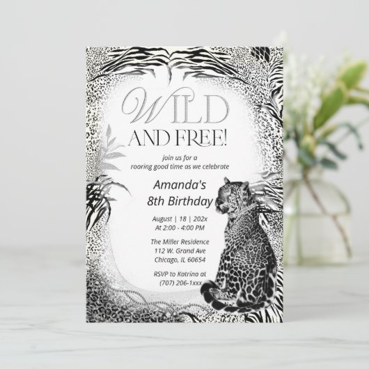 ヒョウ印刷子供の誕生日 招待状 (スタンド正面)