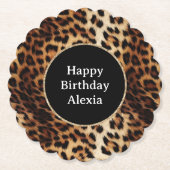 ヒョウ印刷金ゴールドグリッタースパークルフレーム誕生日 ペーパーコースター (正面)