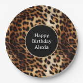 ヒョウ印刷金ゴールドグリッタースパークルフレーム誕生日 ペーパープレート (正面)