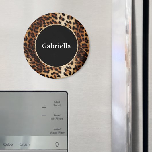 ヒョウ印刷金ゴールドグリッタースパークルフレーム マグネット (インサイチュ (冷蔵庫))