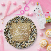 ヒョウ印刷金ゴールドホイルフェイクホリデー ペーパープレート (パーティー)