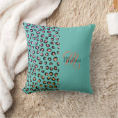 ヒョウ印刷2トーンティール(緑がかった色)ターコイズ名モノグラ クッション (ブランケット)