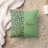 ヒョウ印刷2トーンミントグリーン名モノグラム クッション (ブランケット)