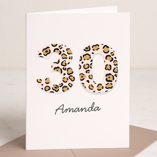 ヒョウ印刷30 |モダンかわいい名前30th Birthday カード