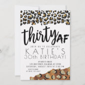 ヒョウ印刷30AF金ゴールドグリッター誕生日 招待状 (正面)