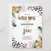 ヒョウ印刷6番目の誕生日サファリジャングルパーティー 招待状 (正面)