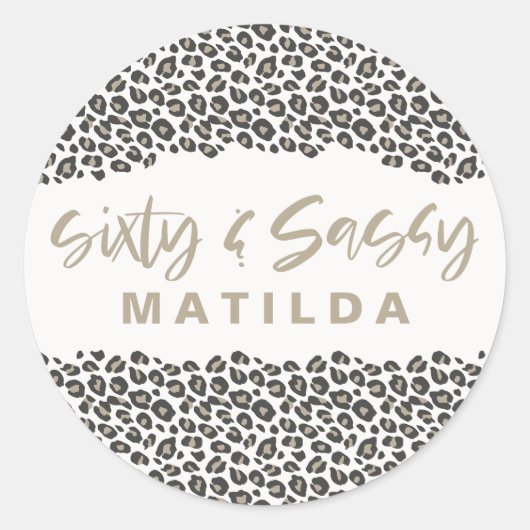 ヒョウ印刷60歳の素朴な誕生日パーティー ラウンドシール (正面)