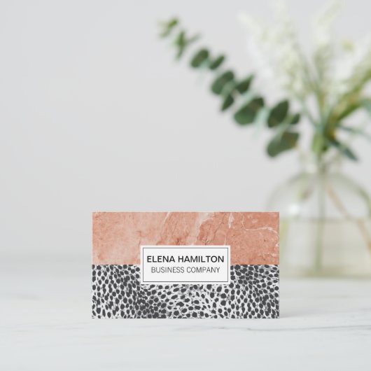 ヒョウ印刷 |オレンジ大理石カラーブロック 名刺 (スタンド正面)