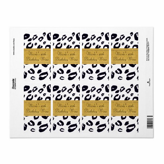 ヒョウ印刷(任意の色)カスタムパーティーワインラベル ラベル (フルシート)