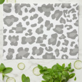 ヒョウ印刷(白とグレー) キッチンタオル (折り畳み)