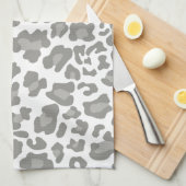 ヒョウ印刷(白とグレー) キッチンタオル (四つ折り)