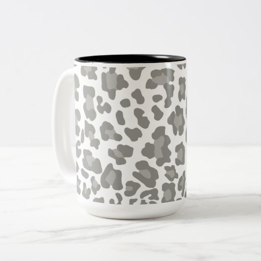 ヒョウ印刷(白とグレー) ツートーンマグカップ (正面左)