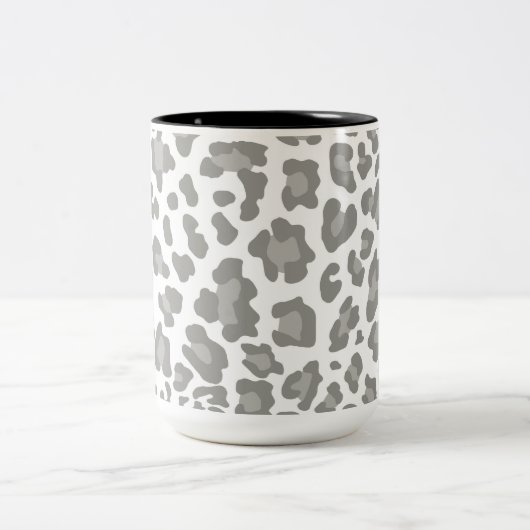 ヒョウ印刷(白とグレー) ツートーンマグカップ (中央)