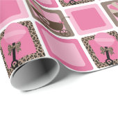 ヒョウ及びピンクの赤ちゃんシャワーラッピング紙 ラッピングペーパー (ロールコーナー)