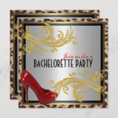 ヒョウ及び熱い赤のかかとのバチェロレッテの招待 招待状 (正面/裏面)