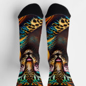 ヒョウ大きな猫オレンジスポット&リボンファンタジー ソックス (上部)