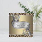 ヒョウ女性金ゴールド50th誕生日パーティー 招待状 (スタンド正面)