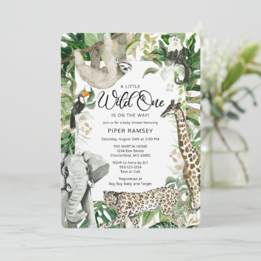 ヒョウ小さな野生の1サファリベイビーシャワー 招待状 (スタンド正面)