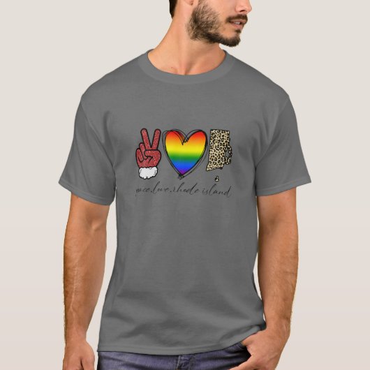 ヒョウ平和ラブロードアイランドハートLGBTプライドC Tシャツ (正面)