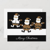 ヒョウ幸せトリプルサンタスノーオンブラック ポストカード (正面/裏面)