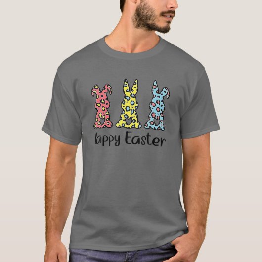 ヒョウ復活祭バニーラビットトリオかわいい復活祭 Tシャツ (正面)