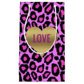 ヒョウ愛ピンクおよび紫色のパーティーのギフトバッグ スモールペーパーバッグ (正面)