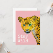 ヒョウ感動的ステイワイルドピンク カード (正面/裏面インサイチュ)