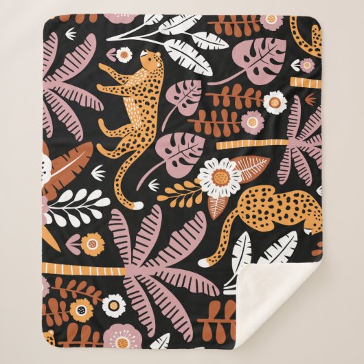 ヒョウ手のひらヴィンテージシームレスパターン シェルパブランケット (正面)
