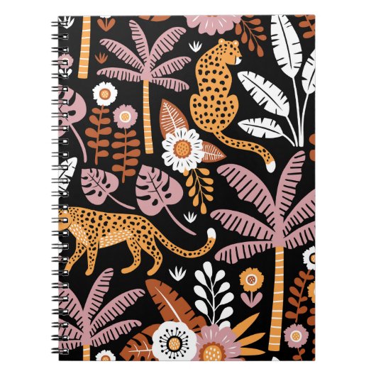 ヒョウ手のひらヴィンテージシームレスパターン ノートブック (正面)