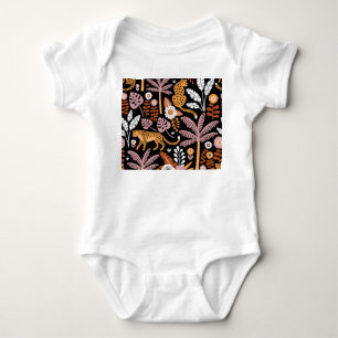 ヒョウ手のひらヴィンテージシームレスパターン ベビーボディスーツ