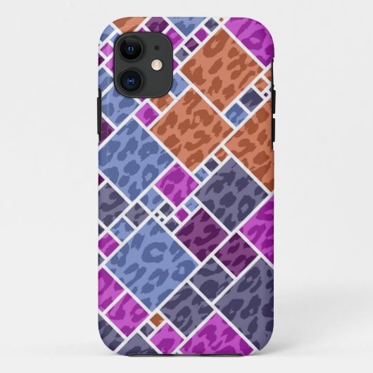 ヒョウ抽象芸術アート |紫の茶色の灰色の正方形 Case-Mate iPhoneケース (裏面)