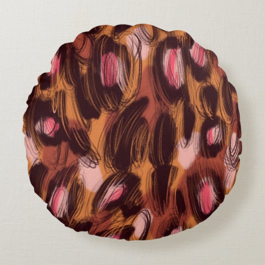 ヒョウ斑点アフリカ動物パターン ラウンドクッション (正面)