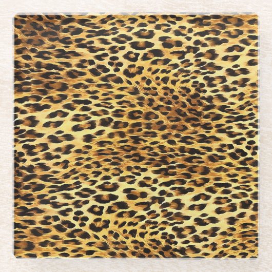 ヒョウ斑点カモフラージパタ絵画ーン ガラスコースター (正面)