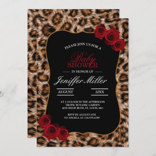 ヒョウ斑点ファジャガー動物の猫の皮膚パターン 招待状 (正面/裏面)