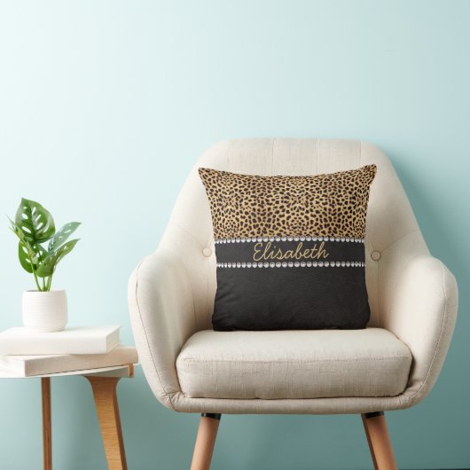 ヒョウ斑点ラインストーンパーソナライズされたダイヤモンド クッション (椅子)