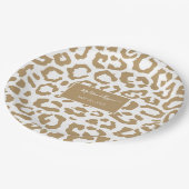 ヒョウ斑点金ゴールド及び白アニマルプリント模様 ペーパープレート (アングル)