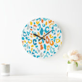 ヒョウ斑点:カラフルヴィンテージテクスチャ。 ラージ壁時計 (ホーム)