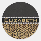 ヒョウ斑点Rhinestoneダイヤモンドのモノグラム写真 ラウンドシール (正面)