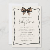 ヒョウ柄お辞儀男女兼用ベビーシャワー 招待状 (正面)