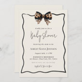 ヒョウ柄お辞儀男女兼用ベビーシャワー 招待状 (正面/裏面)