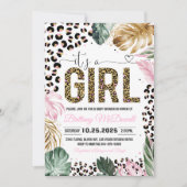 ヒョウ柄その女の子ベビーシャワー招待状 招待状 (正面)