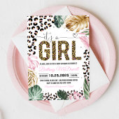 ヒョウ柄その女の子ベビーシャワー招待状 招待状