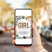 ヒョウ柄その女の子ベビーシャワー招待状 招待状