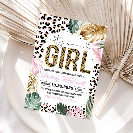 ヒョウ柄その女の子ベビーシャワー招待状 招待状