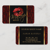 ヒョウ柄で赤い唇を持つ化粧家 名刺 (正面/裏面)